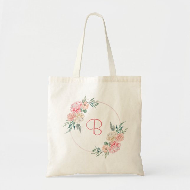 Bolso De Tela Regalo personalizado de monograma floral rosa sonr (Frente)