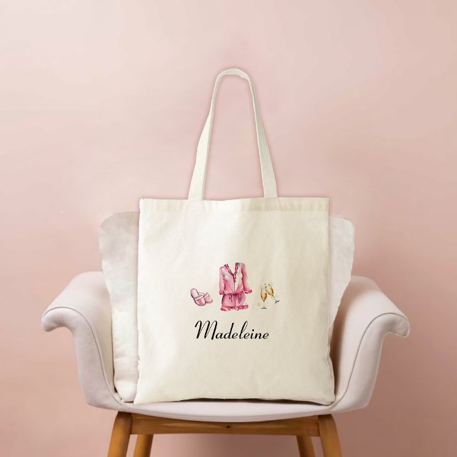 Bolso De Tela Regalo personalizado del Fiesta de Pajama de Adult (bridesmaid gift bachelorette bridal birthday pj pajama slumber sleepover lingerie party watercolor)