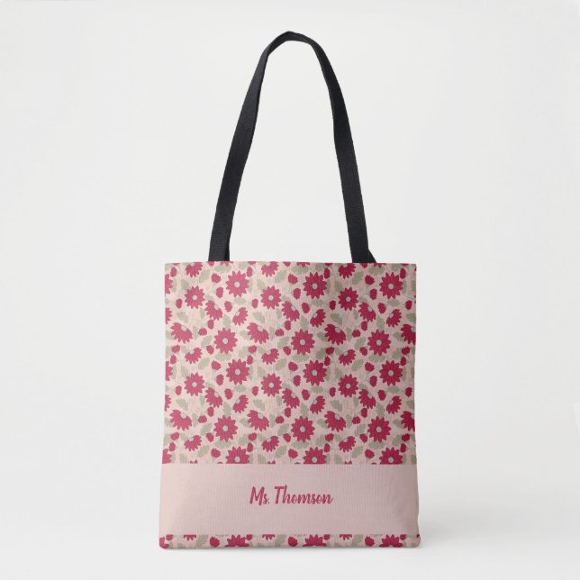 Bolso De Tela Regalo personalizado del profesor, margaritas rosa (Anverso)