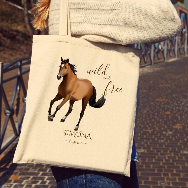 Bolso De Tela Regalos de caballo de Mustang nombre personalizado (Horse themed gifts for girls personalized name mustang tote bag)