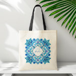 Bolso De Tela Regalos de damas de honor aqua azul talavera monog<br><div class="desc">Bridesmaids aqua blue talavera monogramado nombre personalizado tote bag gifts for her</div>