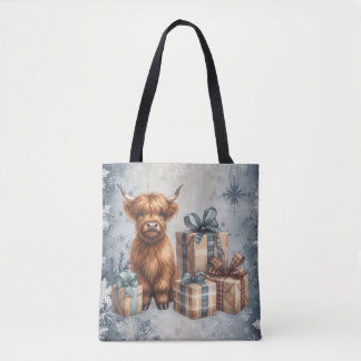 Bolso De Tela Regalos de vaca Highland de invierno azul