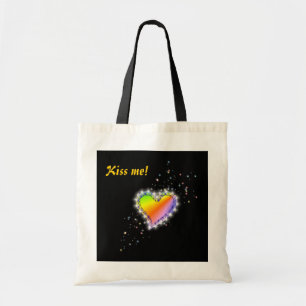 Bolso De Tela Regenbogen-Herz mit Sternchen auf schwarz