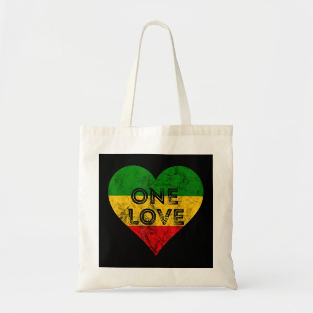 Bolso De Tela Reggae Heart One Love Rasta Reggae Music Rastafari (Frente)