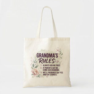 Bolso De Tela Reglas Divertidas de la Abuela Floral Acuarela Fam