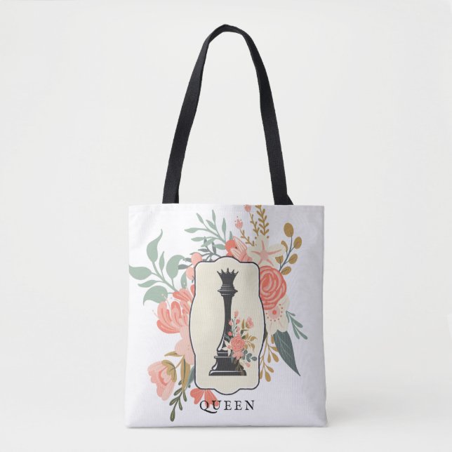 Bolso De Tela Reina | Chess Lover | Ajedrez floral (Anverso)