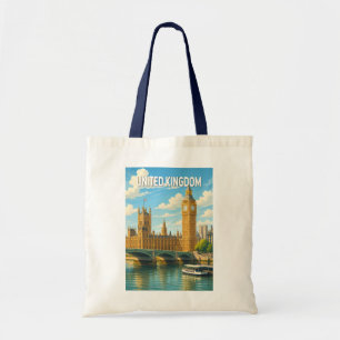 Bolso De Tela Reino Unido Ilustración Arte de Viaje Vintage