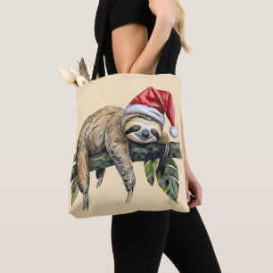 Bolso De Tela Relajación de Sloth con un gorra Navidad 1