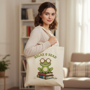 Bolso De Tela Relájate & Lee Rana Linda en Libros Gusano de Li