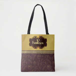 Bolso De Tela Relieve metalizado dorado de lujo Flores Purpurino