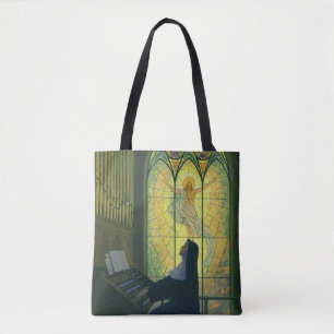 Bolso De Tela Religión Vintage, Monja tocando un órgano en la ig