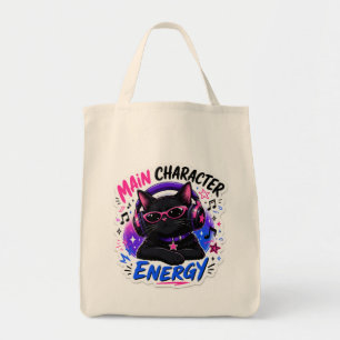 Bolso De Tela Reloj de gato negro con energía de personaje princ