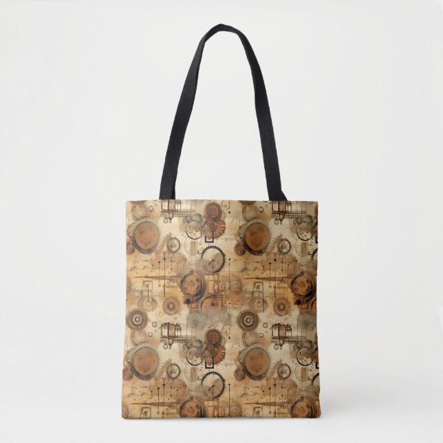 Bolso De Tela Reloj Steampunk Rústico Grunge (Anverso)