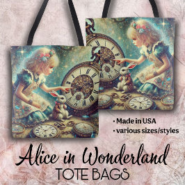 Bolso De Tela Relojes Mágicos Vintage Alice y Conejo Blanco