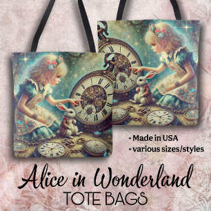 Bolso De Tela Relojes Mágicos Vintage Alice y Conejo Blanco