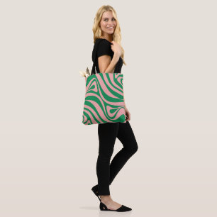 Bolso De Tela Remolinos Retro Rosa y Verde Groovy