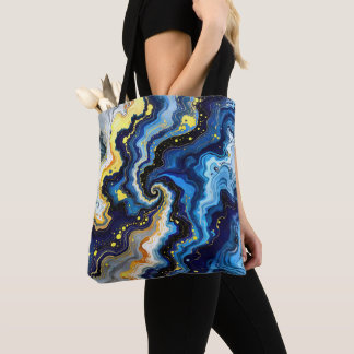 Bolso De Tela Remolinos Vibrantes de Azul y Oro 1