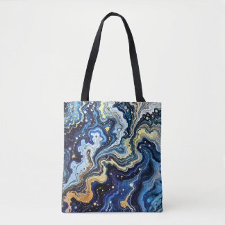 Bolso De Tela Remolinos Vibrantes de Azul y Oro 5