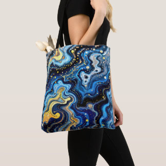 Bolso De Tela Remolinos Vibrantes de Azul y Oro 6