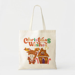 Bolso De Tela Reno lindo con Navidades Luces Felices Fiestas