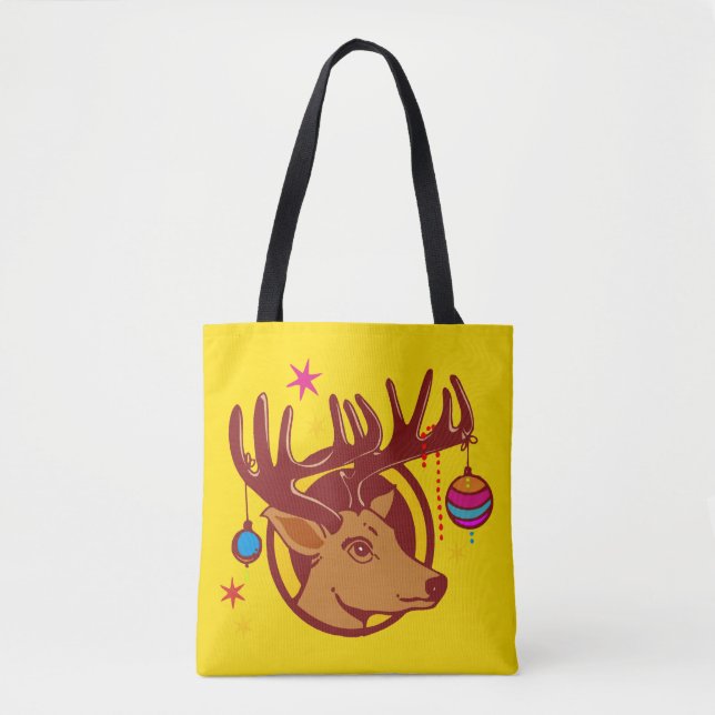 Bolso De Tela Renos con adornos navideños + tu idea (Anverso)