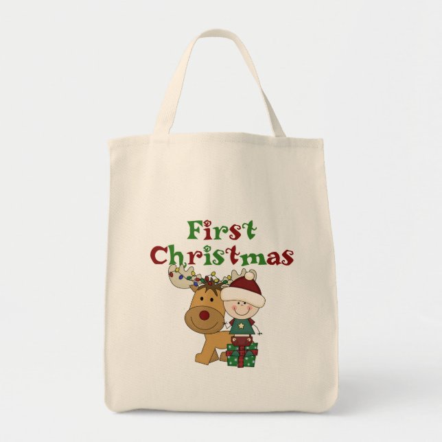 Bolso De Tela Renos Primeras camisetas y regalos de Navidad (Frente)