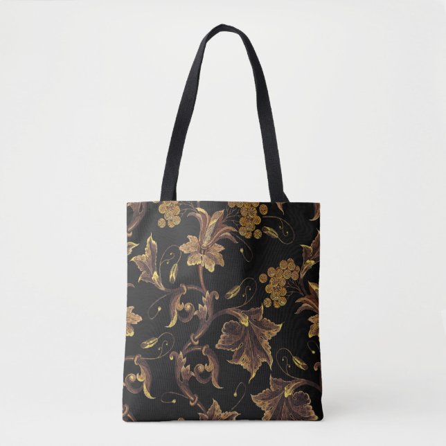 Bolso De Tela Rentabilidad del bordado racentista dorado floral  (Anverso)