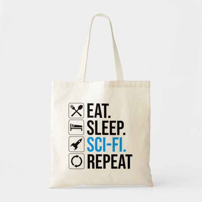 Bolso De Tela Repetición de ciencia ficción de Eat Sleep (Frente)