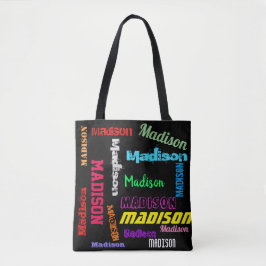 Bolso De Tela Repetiendo el nombre colorido sobre el hombro de t