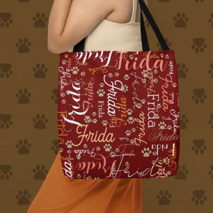 Bolso De Tela Repetiendo el nombre del perro y las pinturas de p