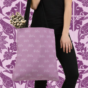 Bolso De Tela Repetir el nombre en blanco en rosa Fondant
