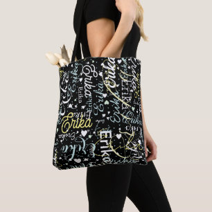 Bolso De Tela Repetir nombre personalizado con corazón negro rom