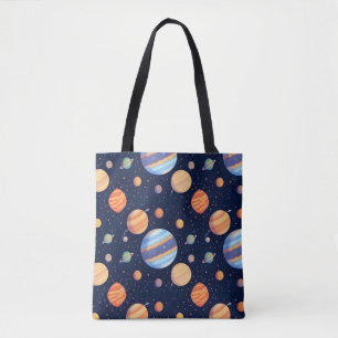 Bolso De Tela Representación Artística Colorida de Planetas y Es