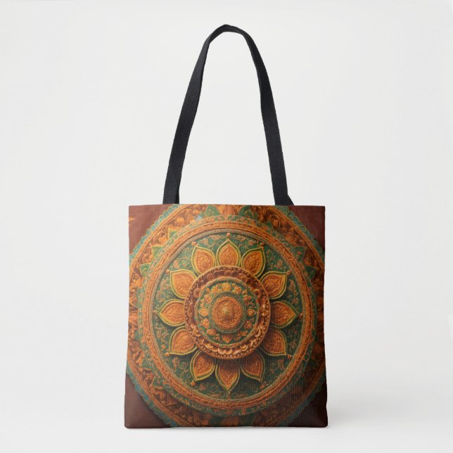 Bolso De Tela Representación de arte folclórico hindú en Mandala (Anverso)