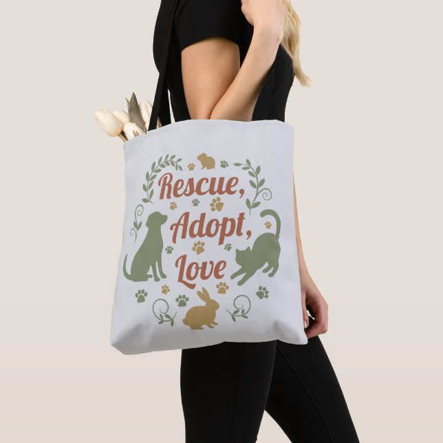 Bolso De Tela Rescue, Adopt, Love (Detalle)