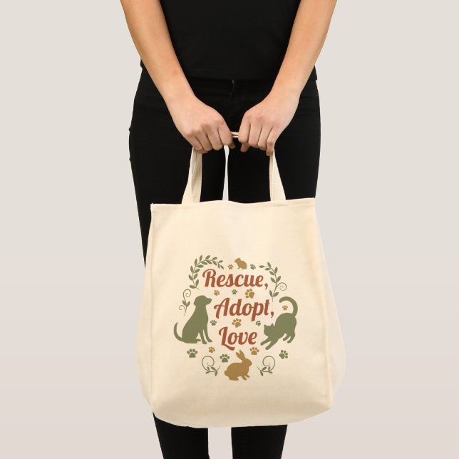Bolso De Tela Rescue, Adopt, Love (Anverso (producto))