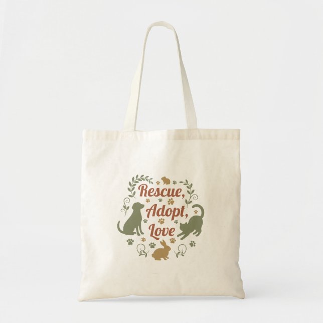 Bolso De Tela Rescue, Adopt, Love (Frente)