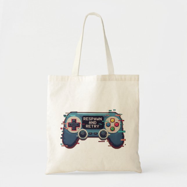 Bolso De Tela Respawn and Retry - Retro Gaming Glitch Art (Frente)