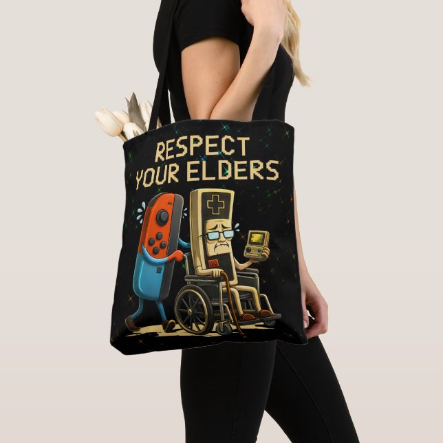 Bolso De Tela Respect Your Elders Gaming Control Retro Funny (Detalle)