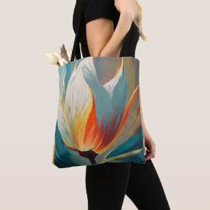 Bolso De Tela Resplandor floral abstracto en azul turquesa y nar