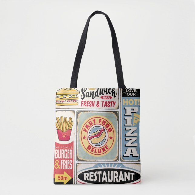 Bolso De Tela Restaurantes de comida rápida y cenas retro señale (Anverso)