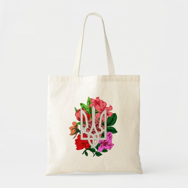 Bolso De Tela Resto botánico y tridente ucraniano tryzub (Frente)