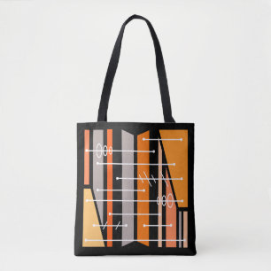 Bolso De Tela Resumen atómico arte geométrico Naranja negro