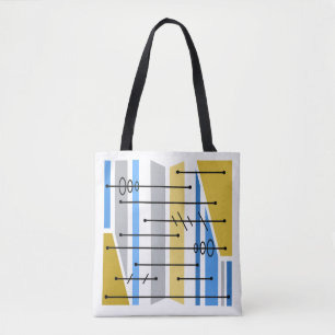 Bolso De Tela Resumen atómico arte geométrico oro azul