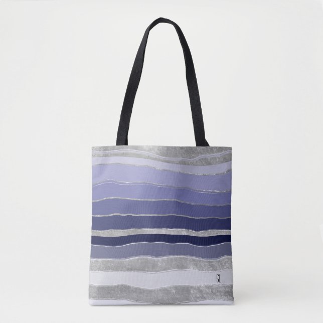 Bolso De Tela Resumen azul y plata personalizado (Anverso)
