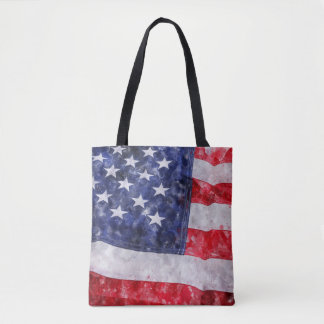 Bolso De Tela Resumen Bandera Americana, Estilo Acuarela.