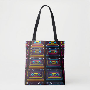 Bolso De Tela Resumen Cinta Cassette neón retro música de fondo