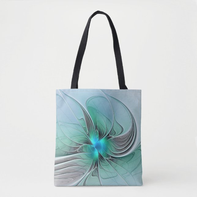 Bolso De Tela Resumen Con Arte Fractal Azul Y Moderno (Anverso)