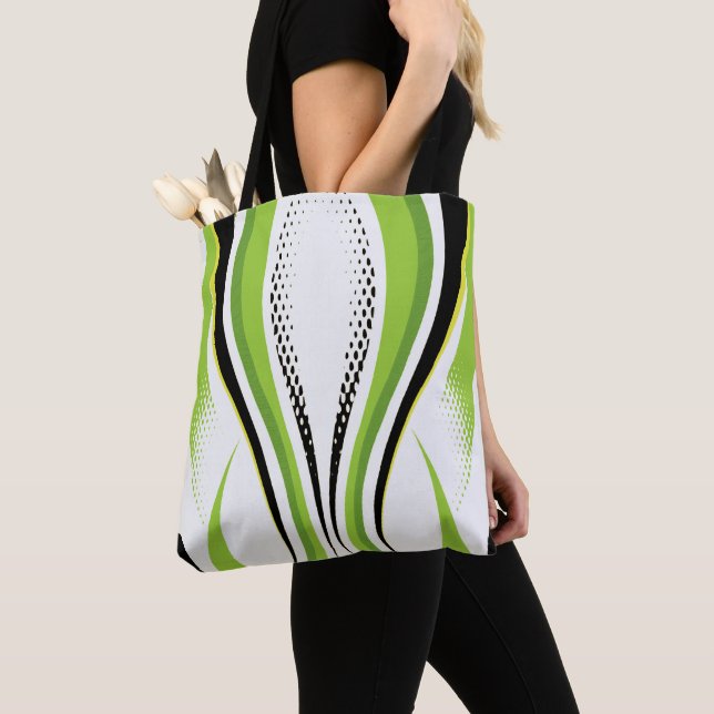 Bolso De Tela Resumen Curva blanca y negra verde (Detalle)