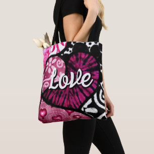 Bolso De Tela Resumen de amor Corazón Pink Floral Polka Dots Bla